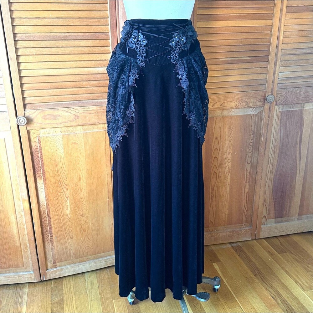 Devil Fashion Gothic Victorian Vkei Black Velvet Flora Queen Long Skirt XS-S